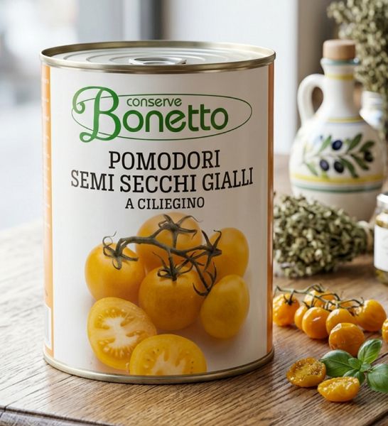 Halbgetrocknete Cherrytomaten GELB  in Öl 750gr.Dose " Bonetto  "  Italien
