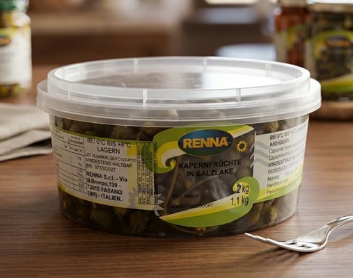 KAPERNFRÜCHTE in Salzlake 2000g Becher /  Abtropfgewicht 1100g *RENNA*  Italien